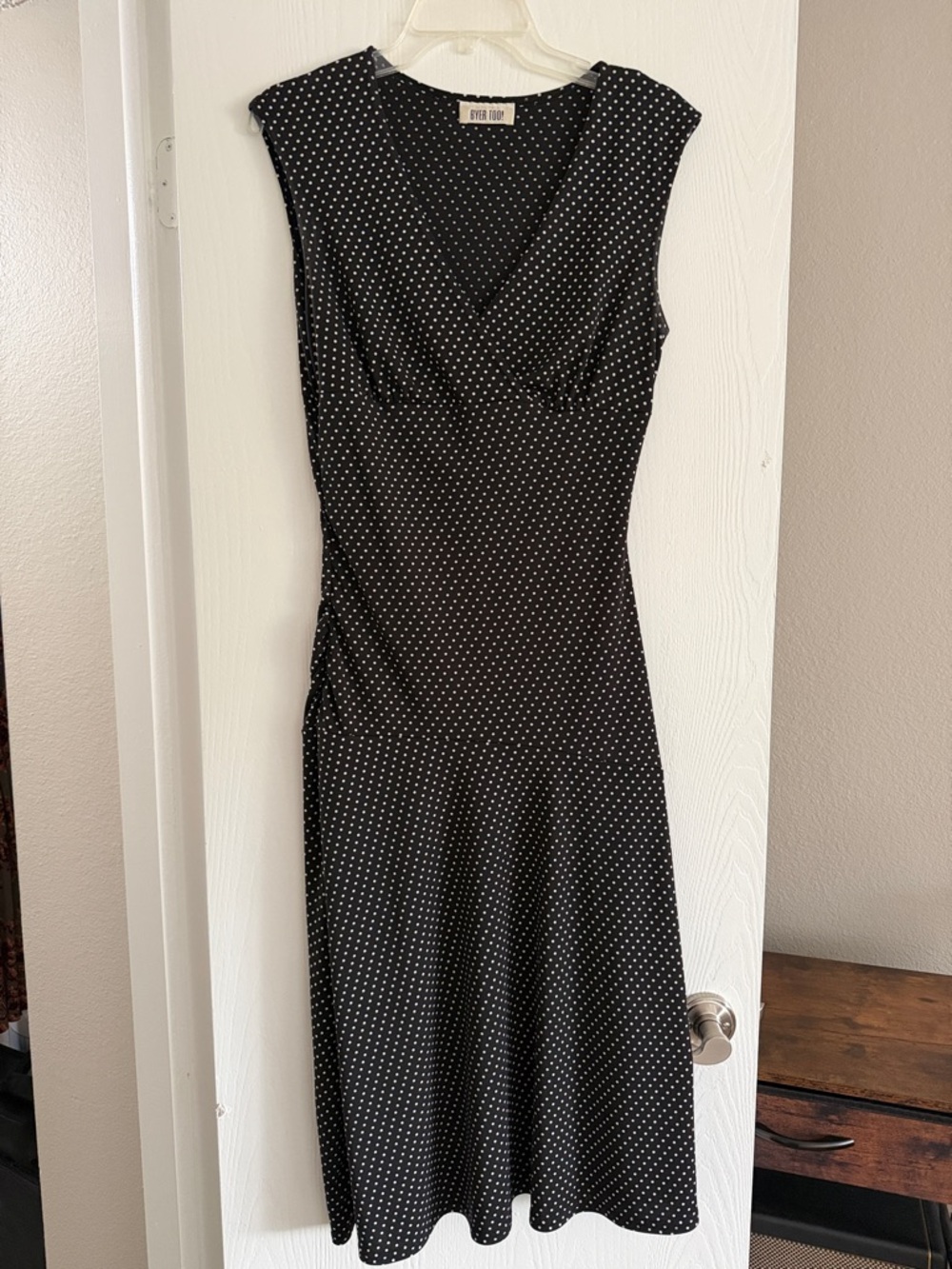 Polka Dot V-Neck Midi Dress - Black & White